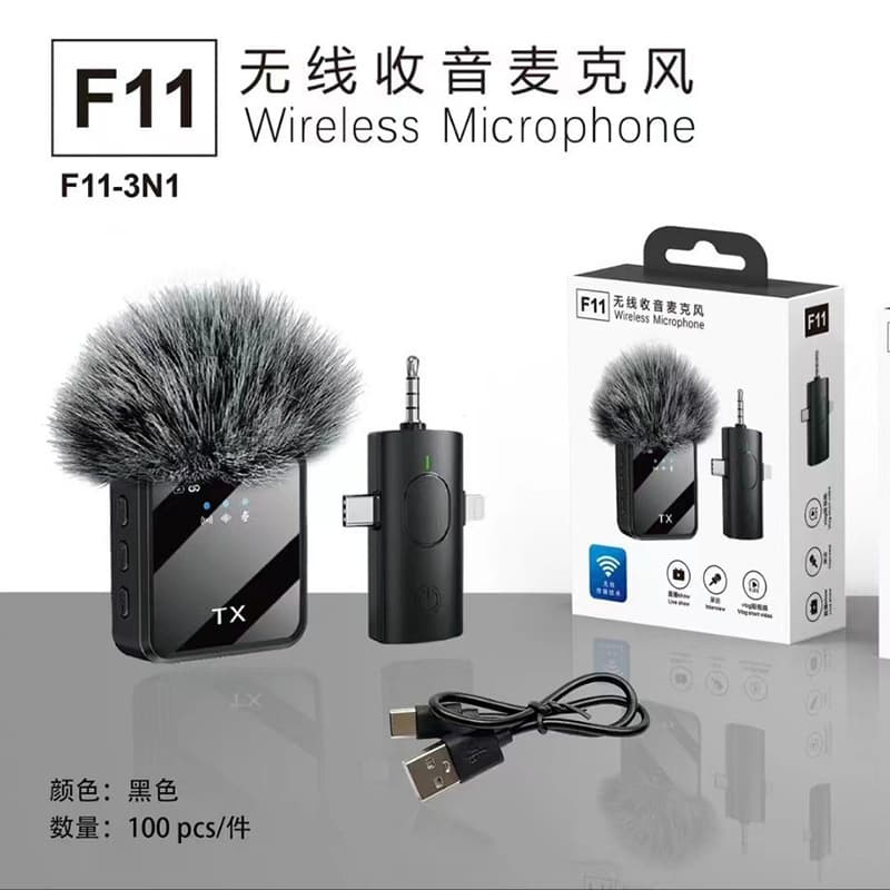 New F11 Lapel Microphone F15 One Transmitter to Two Receivers Wireless Mic for Short Video Shooting Mobile Noise Reduction Live Streaming Cross-border