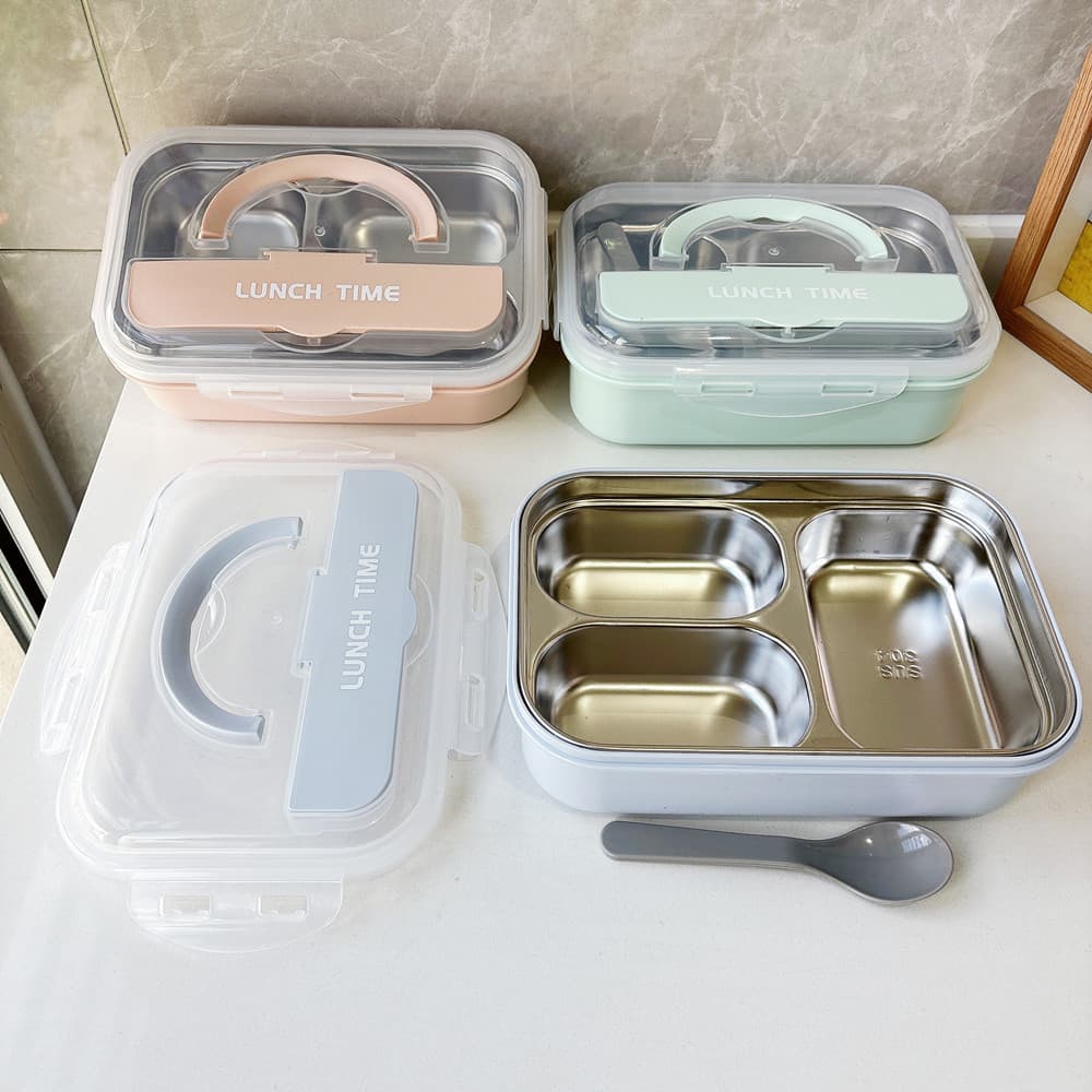 304 Stainless Steel Lunch Box 3-Compartment Portable Insulated Heated Lunch Box Cross-Border Tableware Box Lunchbox