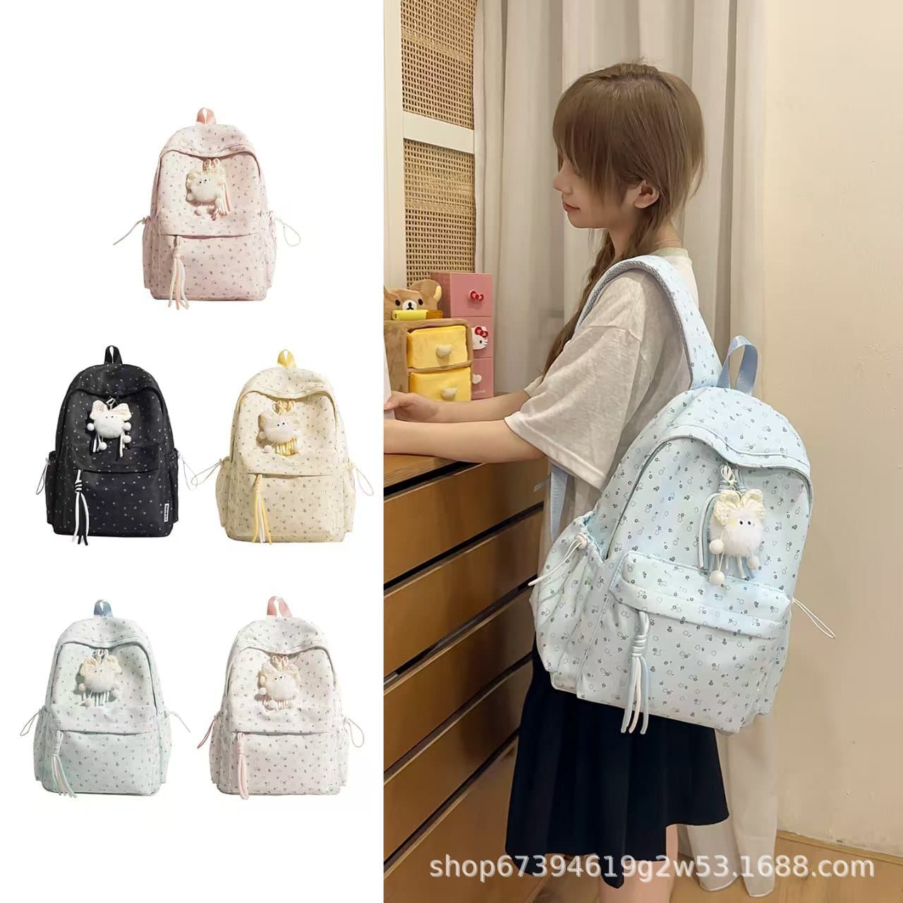 New Korean Style Large Capacity Bow Backpack for Middle and High School Students Casual Shoulder Bag College Student Travel Backpack