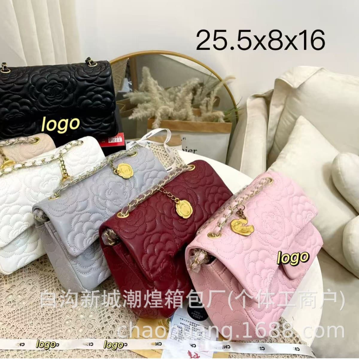 Hong Kong style shoulder bag camellia cross-border women's bag rhombus embroidery thread small fragrance style shoulder bag chain crossbody bag wholesale