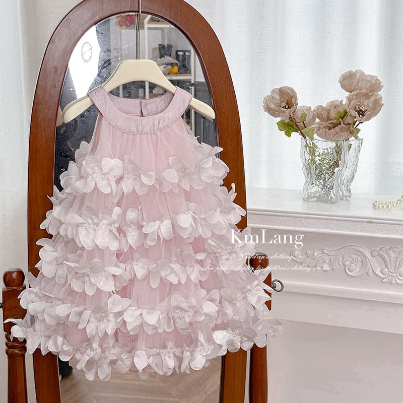2026 Summer New Korean Style Girls' Halter Flower Layered Cake Dress Birthday Tulle Tutu Dress