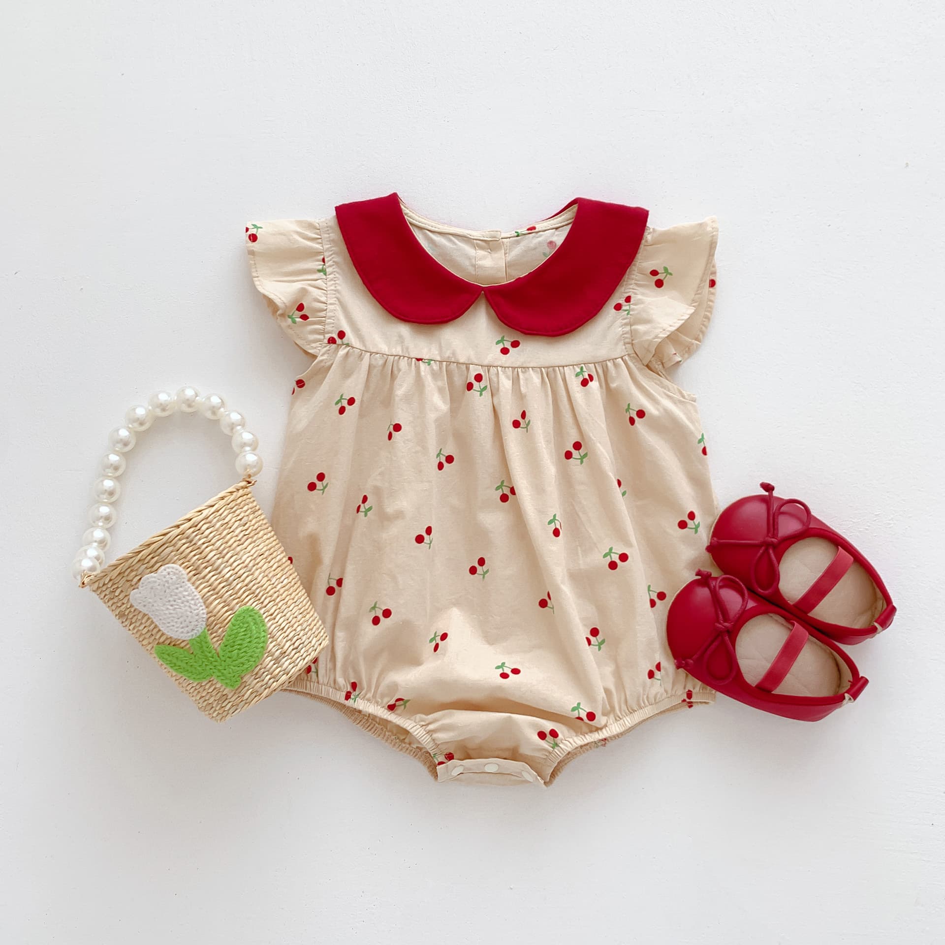 Princess Style Summer Outfit for Baby Girls Lightweight Sleeveless Romper with Butt Cover Cotton Material Korean Style A-Class Safety Standard