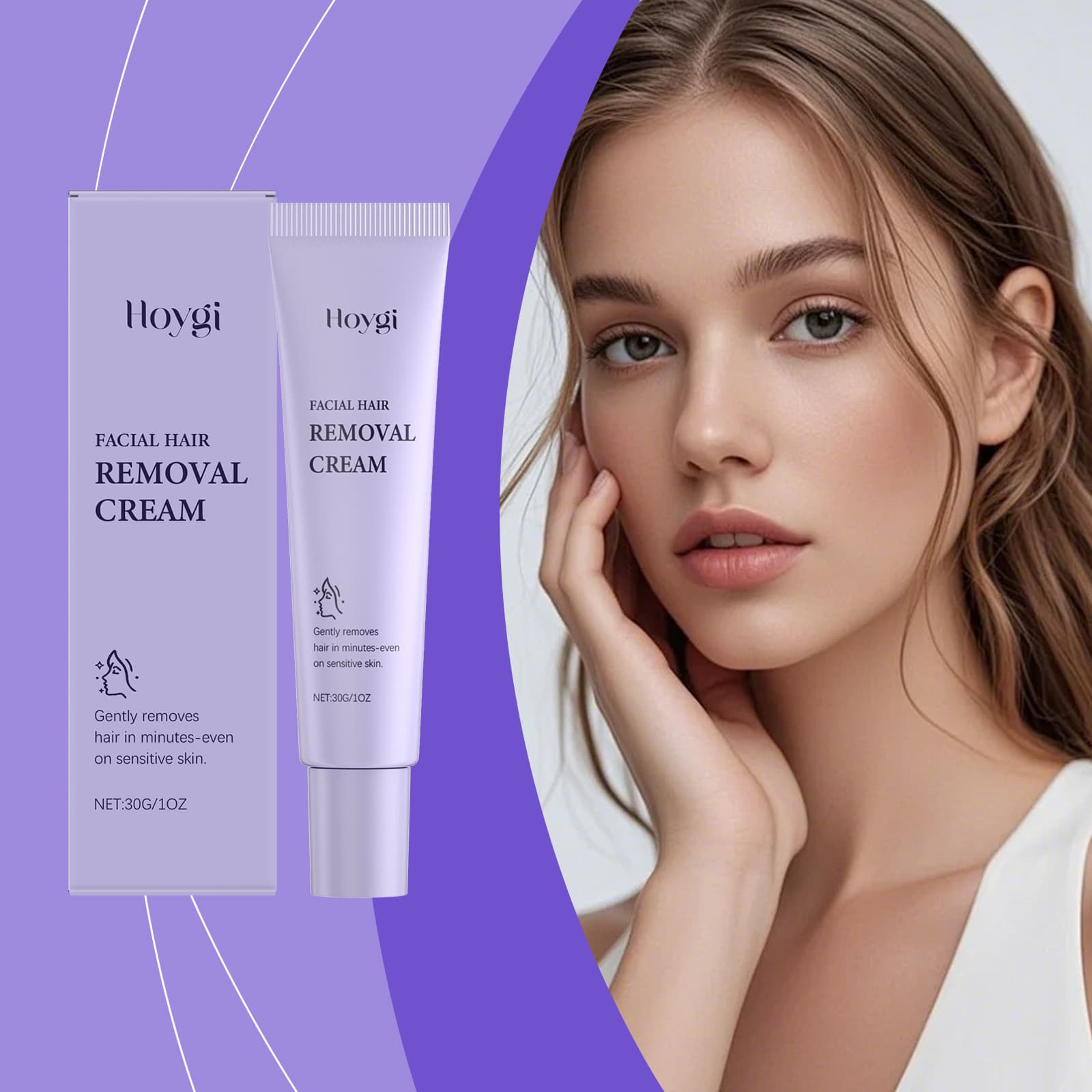 HOYGI Facial Hair Removal Cream Gentle Face Hair Removal Daily Facial Care Cleanse Moisturize Smooth Skin
