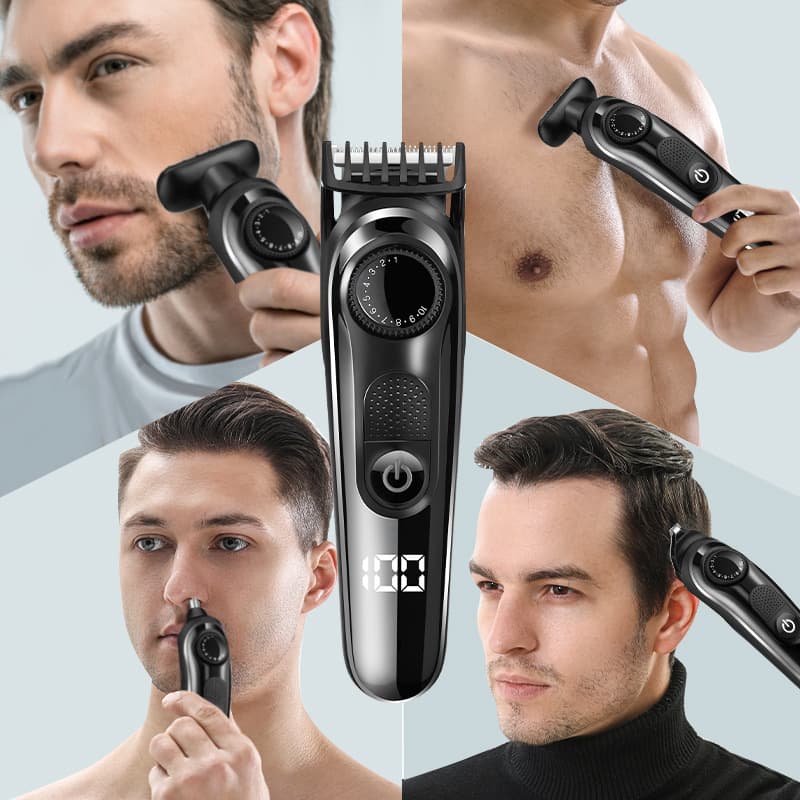 Professional Hair Clipper Set for Barbershops - Multifunctional Electric Trimmer, Beard Shaver, Nose Hair Trimmer, and Hair Cutting Kit