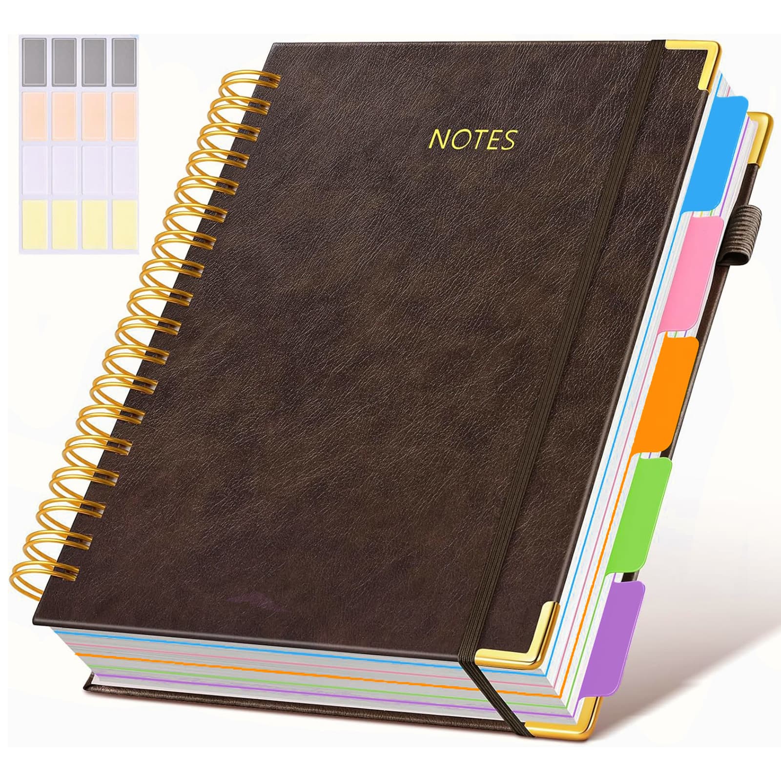 A5 Leather Coil Notebook Gold Double Ring Magnetic Buckle Business Office Notepad Student Journal Diary