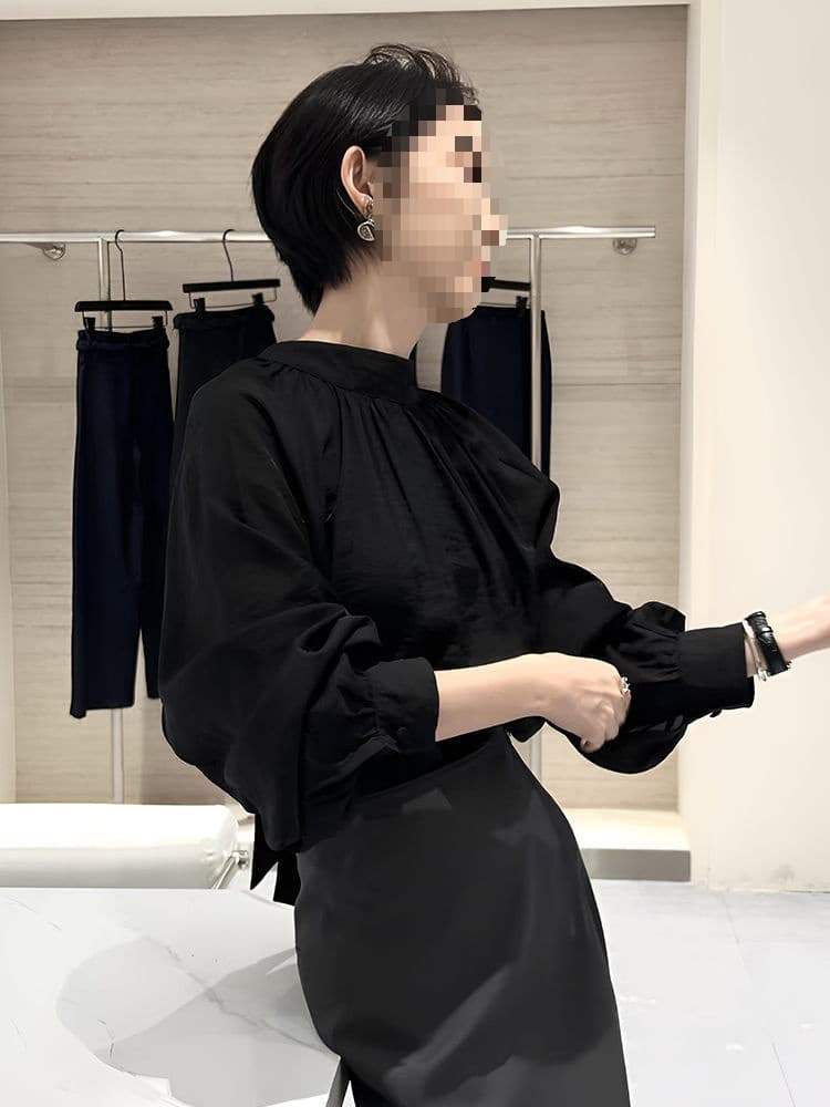 French Chic Slim Tie Stand Collar Long Sleeve Solid Blouse 2025 New Early Autumn Elegant Women's Top