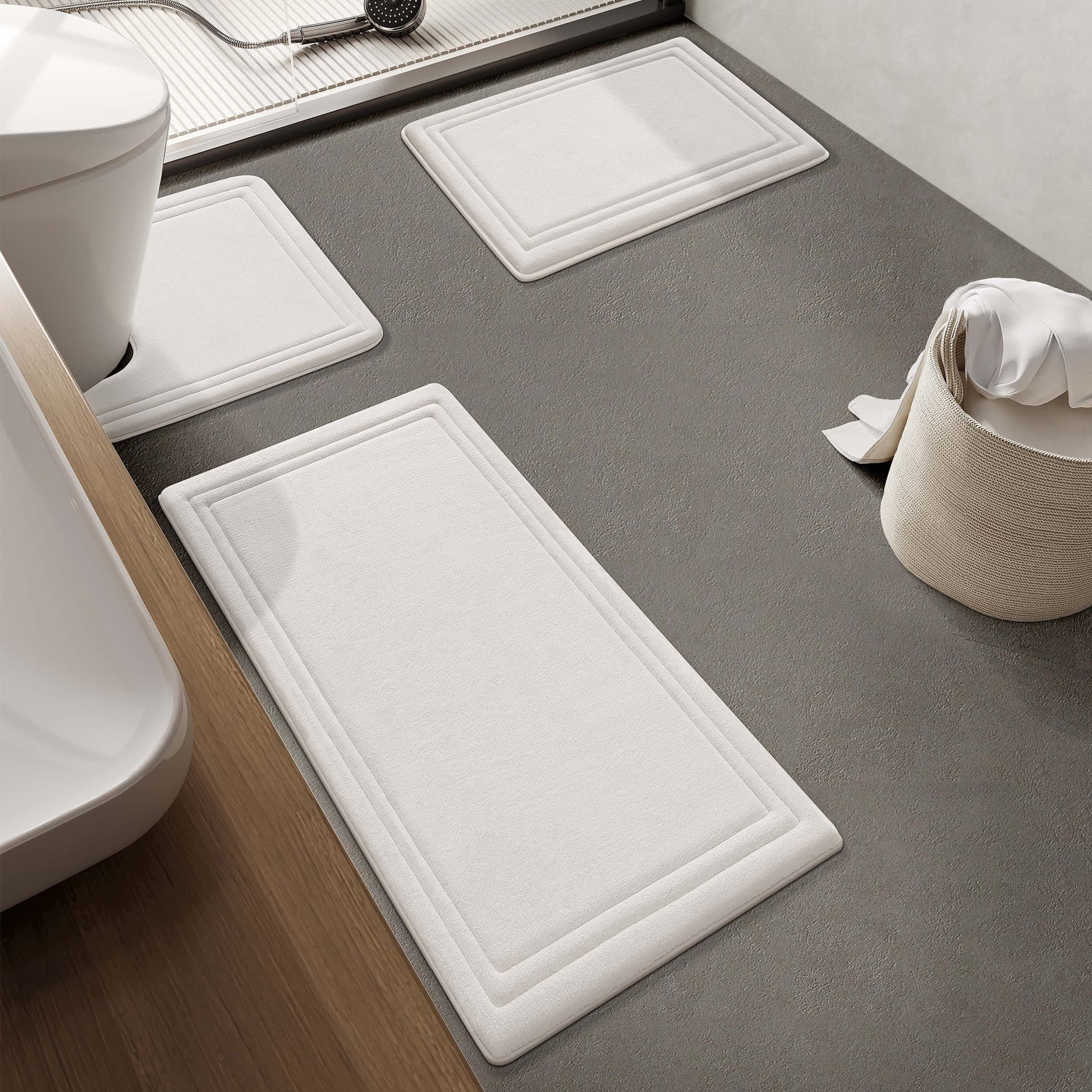 Memory Foam Bathroom Mat Set, Water-Absorbent, Quick-Dry, Non-Slip, Door Mat for Bathroom, 3-Piece Set