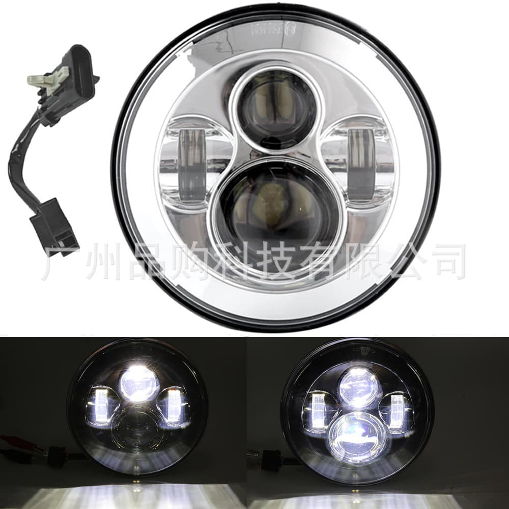 7-Inch round LED Motorcycle Headlight Modification without Ring Black Silver Suitable for Harley Motorcycle Front Lighting