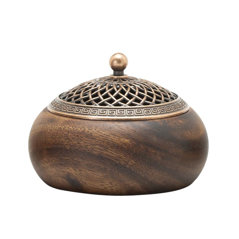 Walnut Ruyi Incense Burner Chinese Dragon and Phoenix Coil Incense Burner Home Indoor Sandalwood Burner Hollow Solid Wood Aromatherapy Ornament