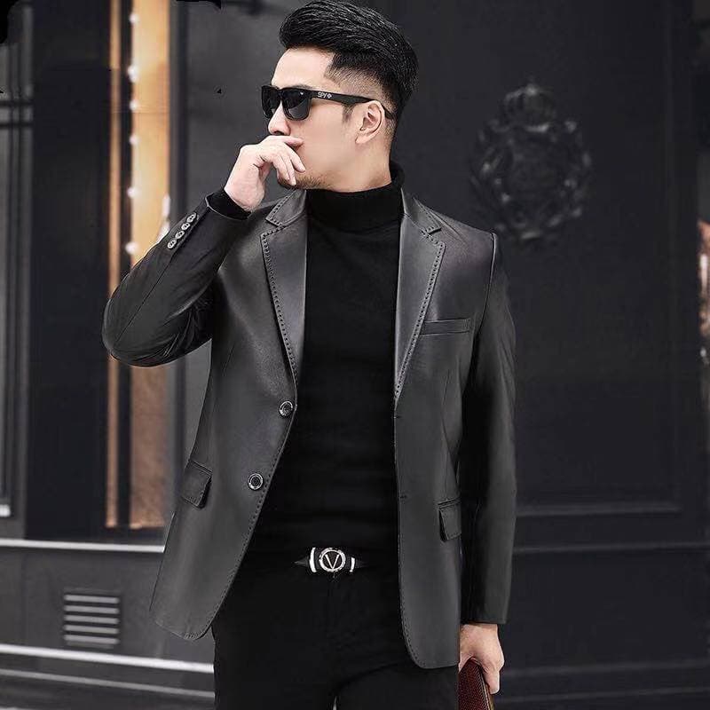 2025 Haining Genuine Leather Jacket Men's Spring/Autumn Slim Fit Sheepskin Blazer Thin Trendy Suit Jacket