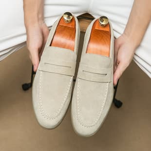 Cross-Border Large Size Casual Leather Loafers for Men, Slip-On, Trendy Simple Formal Business Loafers