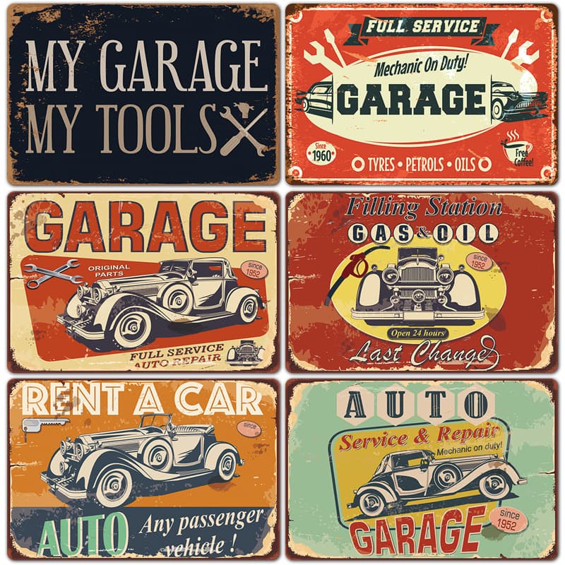 2024 New American Style Garage Metal Tin Sign Industrial Style Auto Repair Background Wall Frameless Decorative Painting