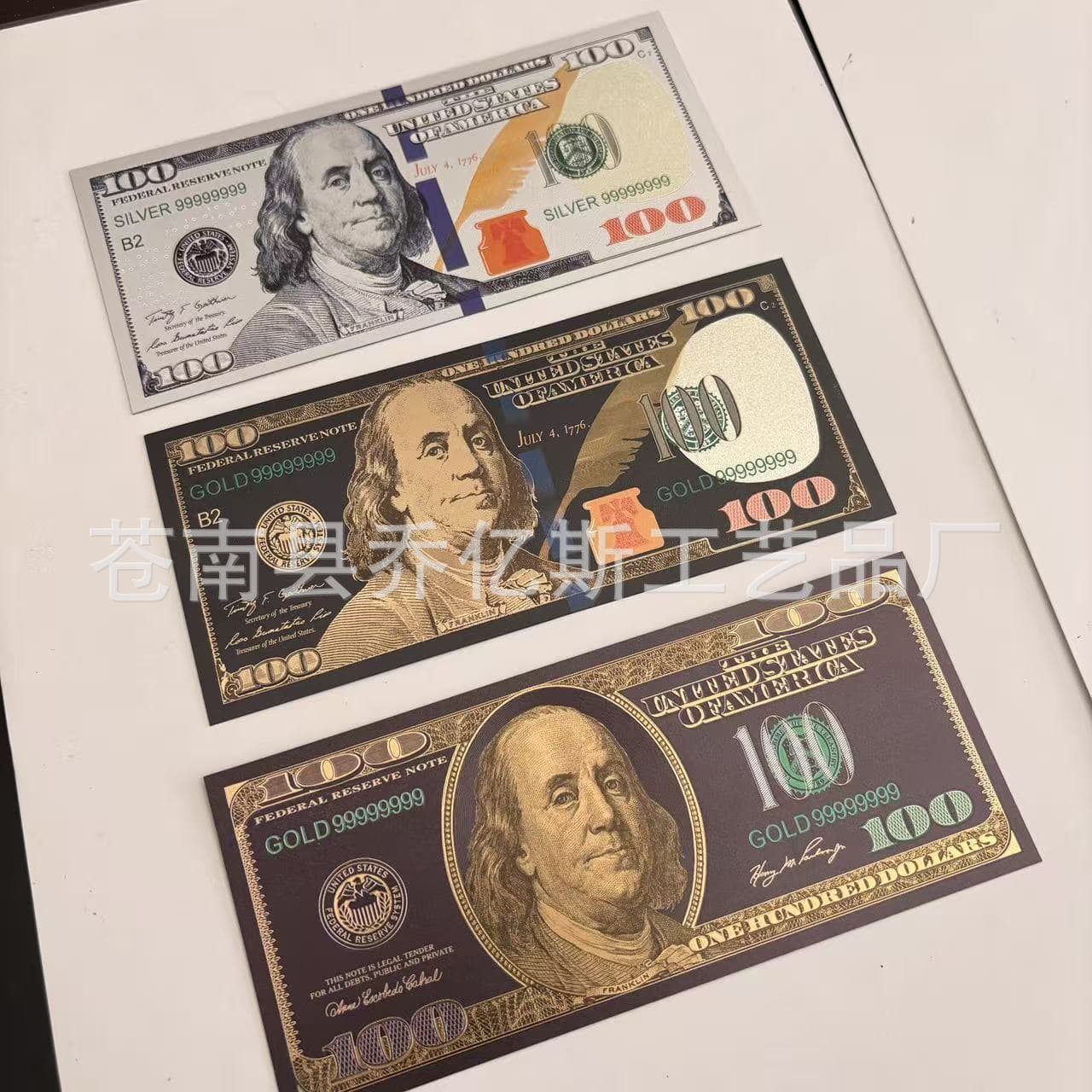 Colorful US Dollar 100 Prop Game Coin Gold Foil Plastic Banknote Silver Black New Style