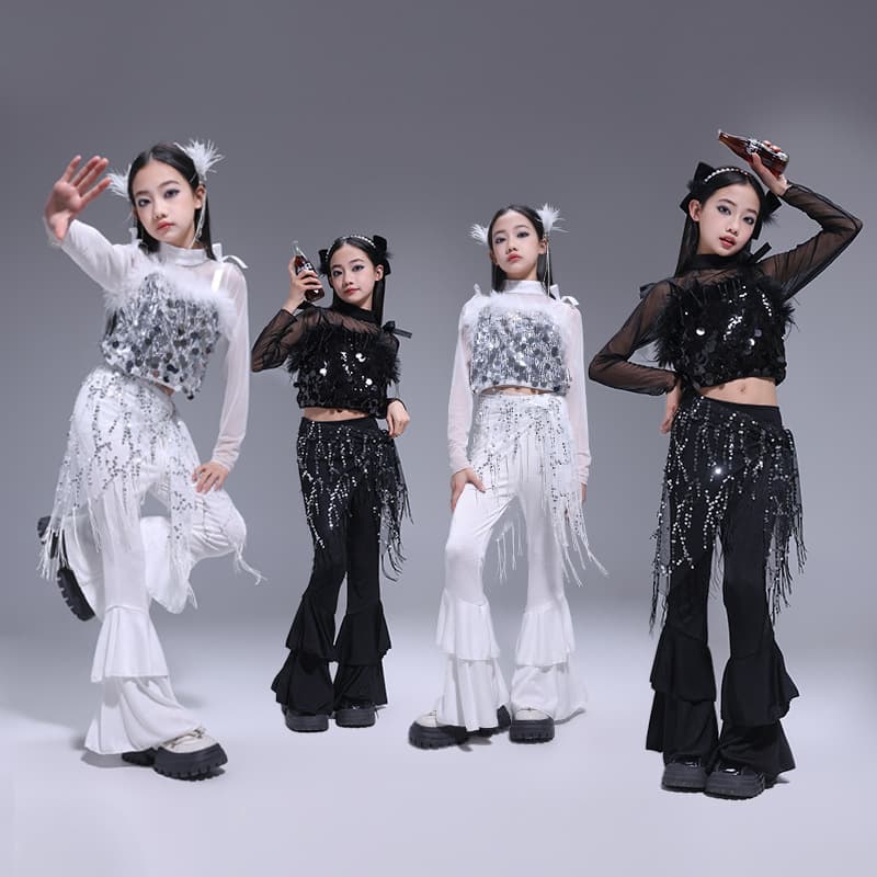 Jazz dance costumes for girls, Korean style crop tops, vests, jazz pants, children's fashionable performance costumes