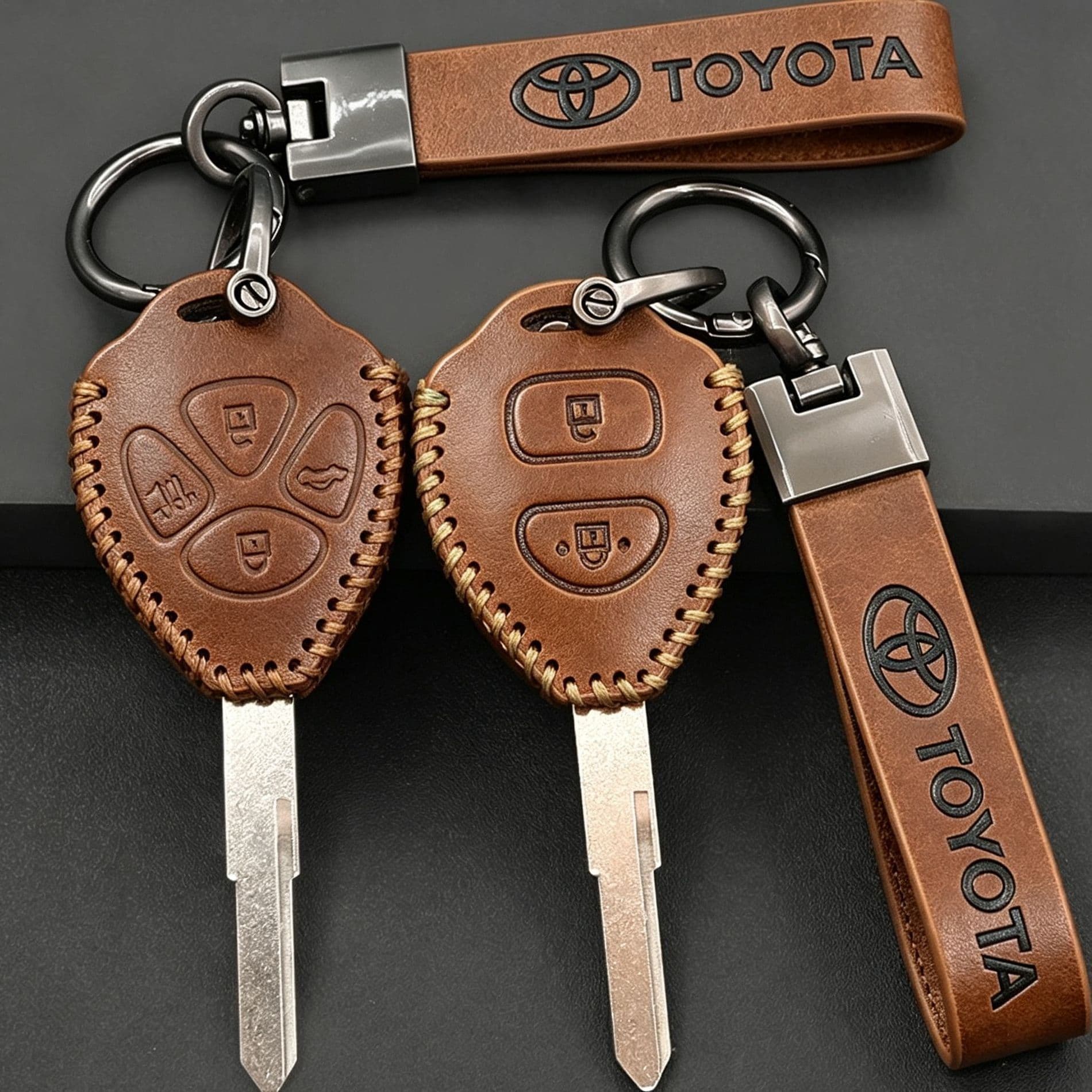 Genuine Leather Key Case Cover for Older Toyota Corolla Prado RAV4 Camry Vios Flip Key