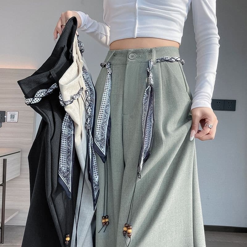 Wide-leg Suit Trousers for Women 2026 Spring/Summer New High-Waist Draped Woven Belt Straight Casual Pants