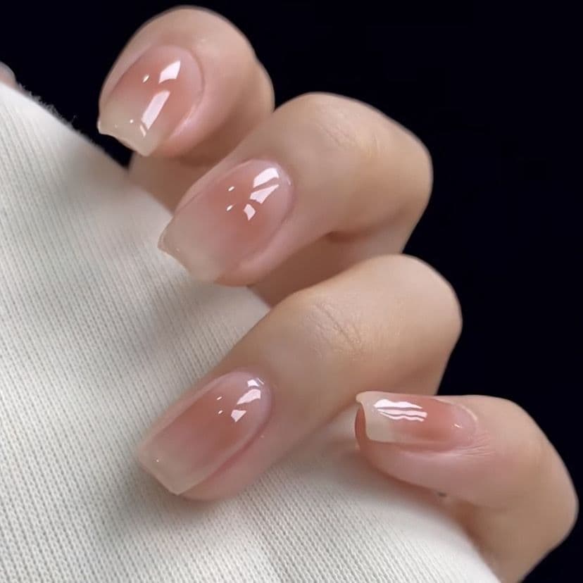 Gentle Summer Blush Nail Art Stickers, Wearable Removable Fairy Student Short Blush False Nails Nail Art Stickers