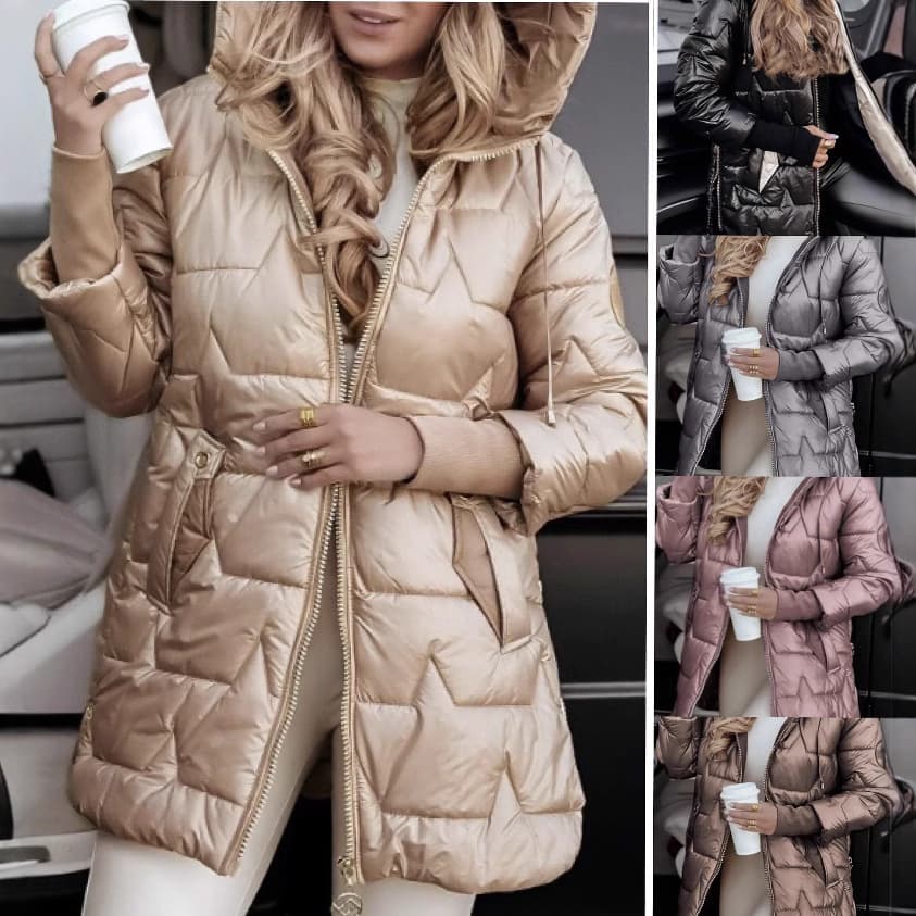 2024 Cross-border Autumn/Winter European and American TEMU AliExpress Amazon Cross-border Hooded Cotton Jacket Mid-Long Zip-up Coat