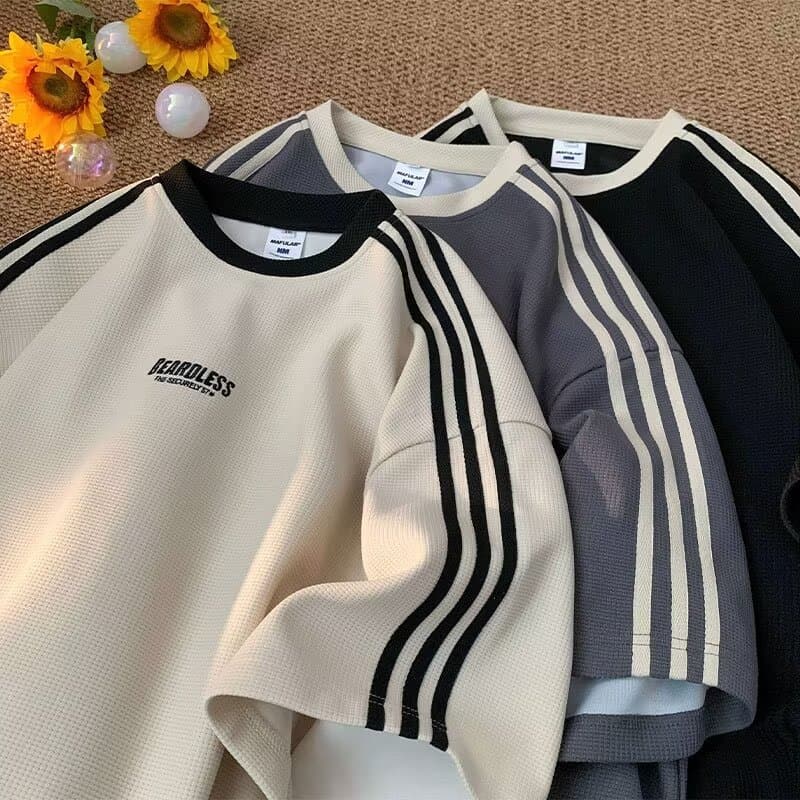 2024 American Style Vintage Color Blocking Short Sleeve Men's T-Shirt Loose Fit Hong Kong Style Top Direct Imported From China