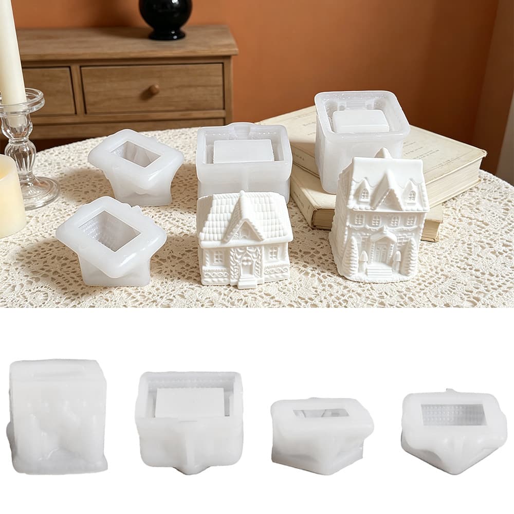Easter Tall and Short House Building Storage Box Silicone Mold DIY Gypsum Castle Church Ornament Resin Mold