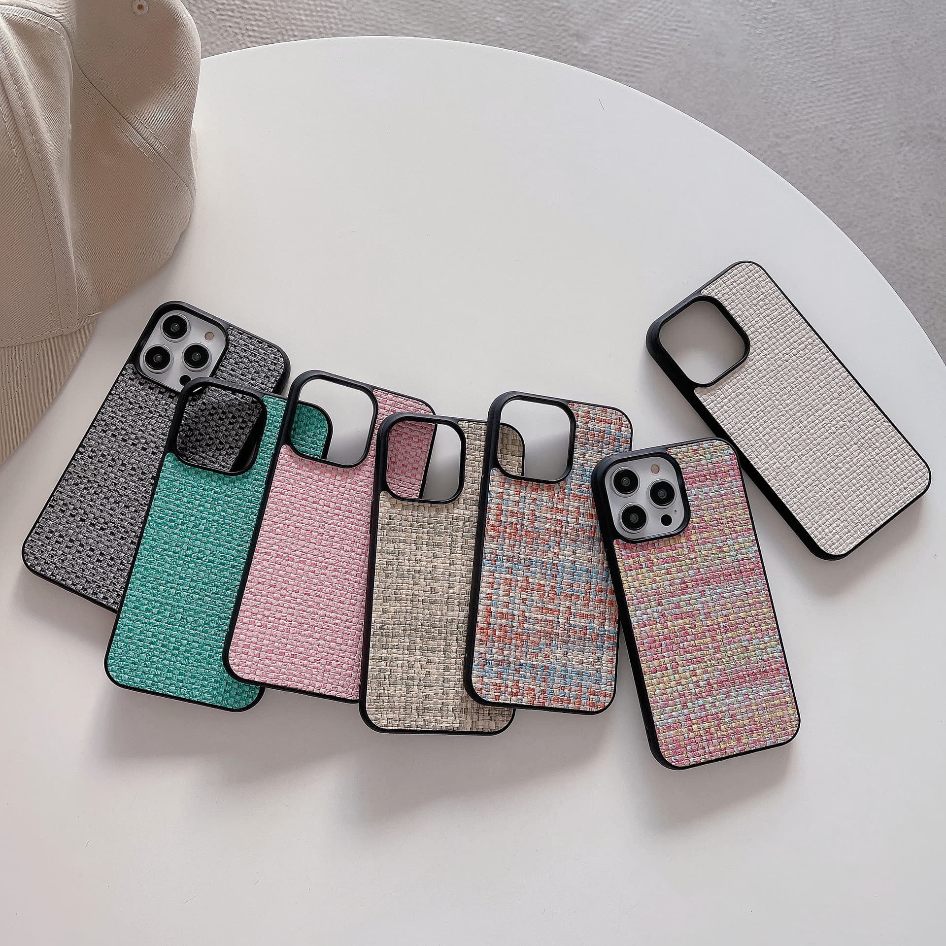 Tweed Woven Label Case for iPhone 17 Pro Max Back Cover 15 Protective Shell Compatible with iPhone 14 Pro Case 13 Pro Leather Cover