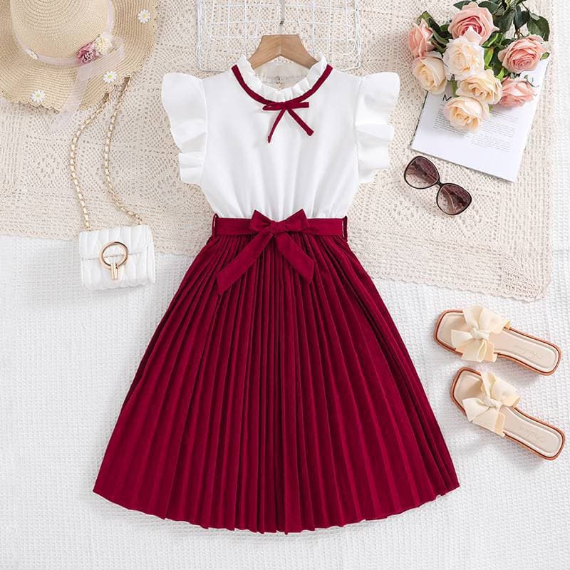2026 Spring and Summer Girls' Clothing Cross-border New Style Flying Sleeves Color-blocked Korean Princess Dresses European and American Medium and Large Children's Dresses Wholesale