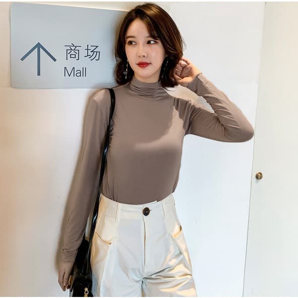 2025 New Autumn Modal Base Layer Women Semi-Turtleneck Inner Layer Long-Sleeve Slim T-Shirt Nine-Color Mask Top