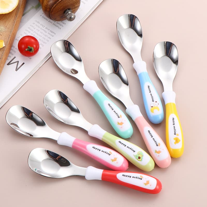 316L Stainless Steel Fork and Spoon Set for Baby, Toddler Learning to Eat Training Utensils, Baby Complementary Food Tableware, Self-Feeding Spoon