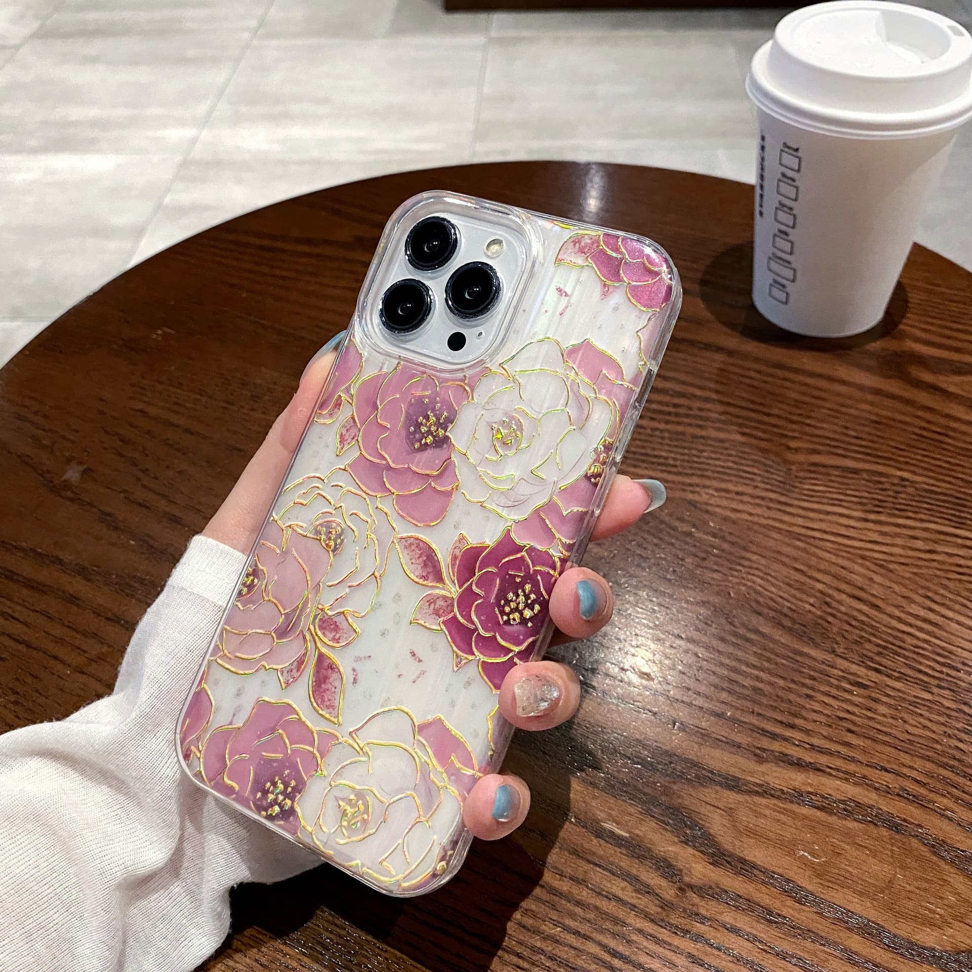 Dark Pink Peony Three-in-One Full Cover Apple 11 iPhone 12 Colorful iPhone 14 pro Max Phone Case Anti-Fall Retro Style TPU Material