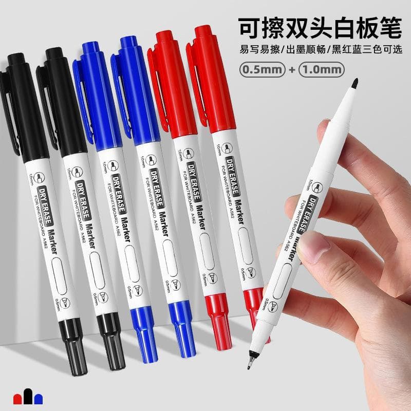 Double-headed whiteboard pen, thin-headed erasable marker, water-based hook pen, graffiti pen, dry-erase pen, three colors available