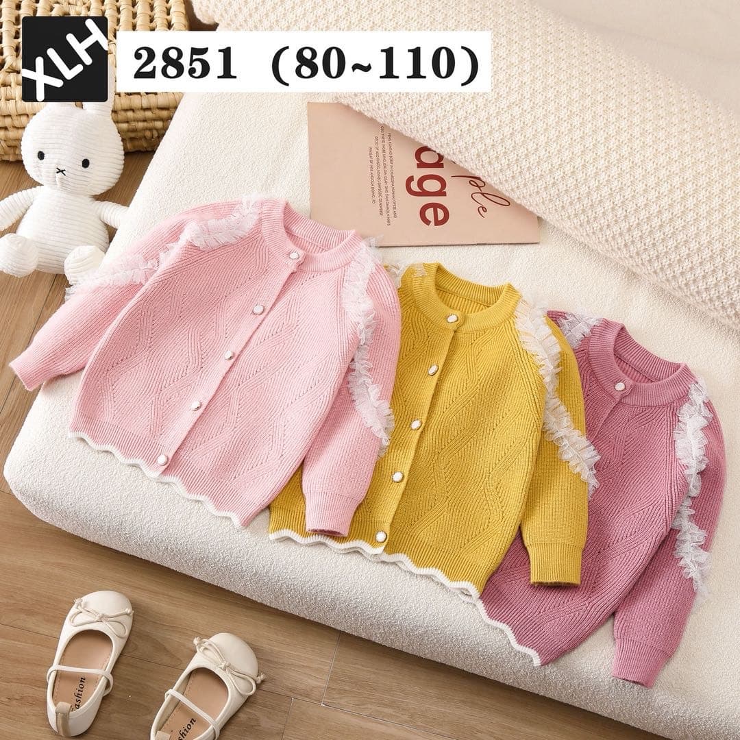 2026 Autumn and Winter New Baby Sweater Xiaoxiangfeng Lace Round Neck Cardigan Jacket Knitted Sweater Girls Children's Clothing