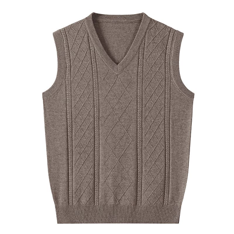 Autumn and winter new style wool vest middle-aged men sleeveless sweater dad's plain version jacquard wool vest factory direct sales