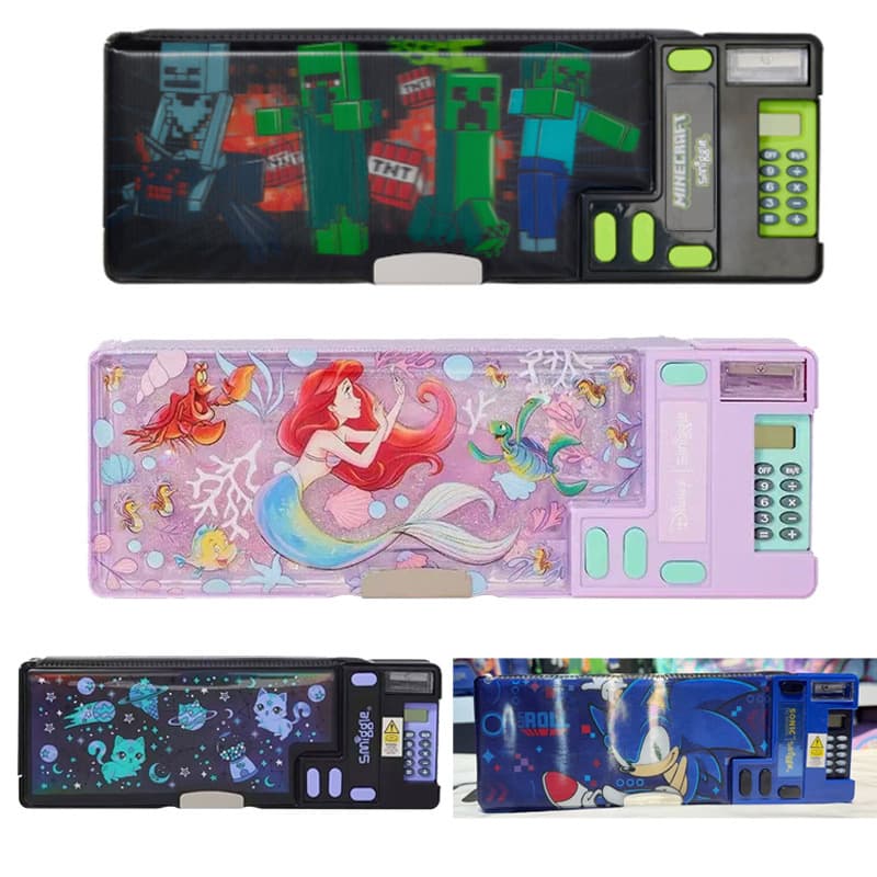 Australian Smiggle Pencil Case, Double Layer for Kids, Cartoon Multifunctional Pen Box, Large Capacity