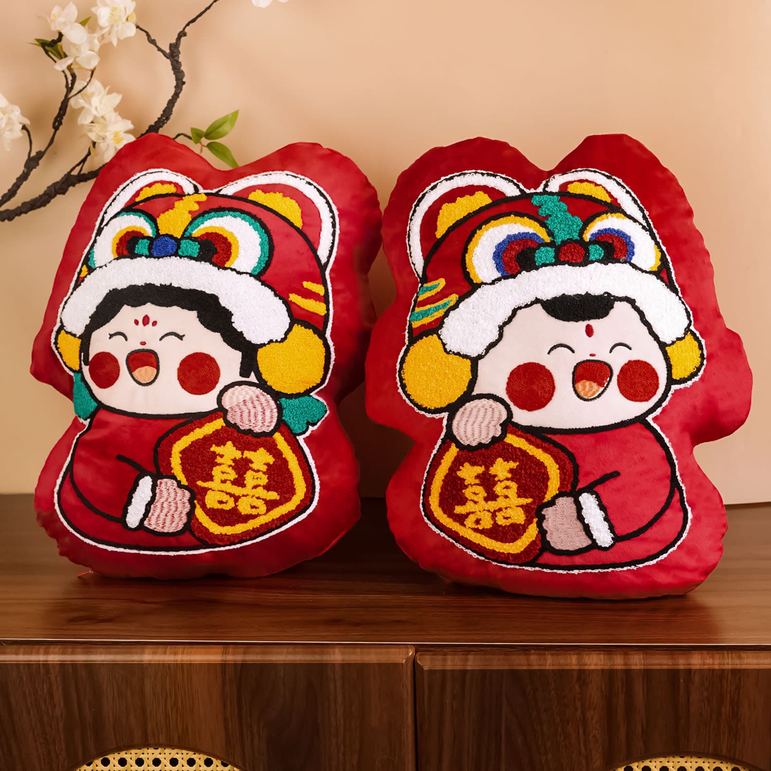 Double Xi Character Pillow Pair for Wedding 2025 New Style Bed Pressing Dolls Bride Dowry Items High-End Plush Toys Wedding Mascots