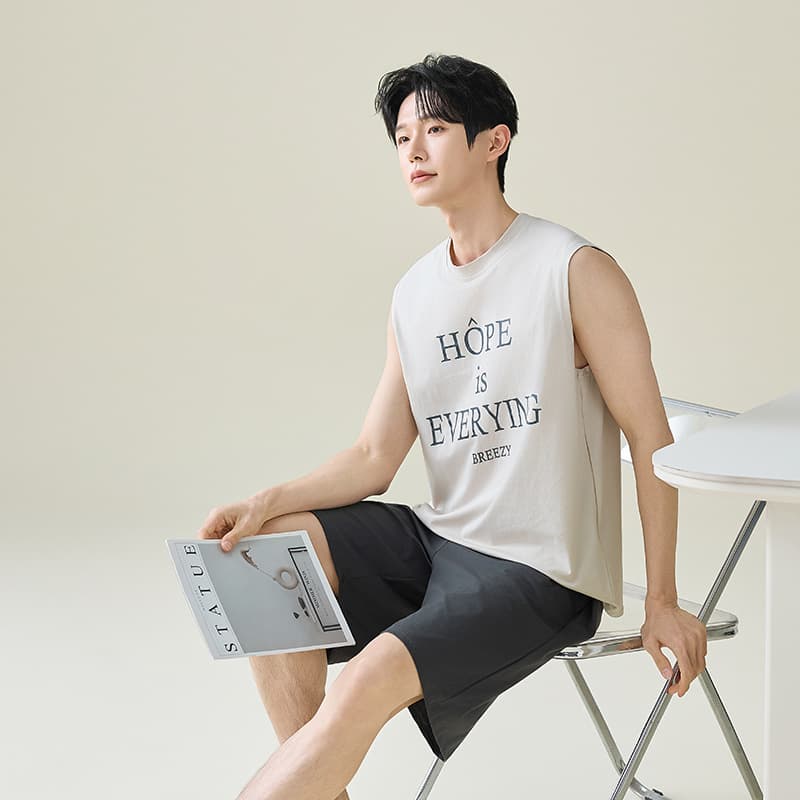 Xinjiang Cotton Men's Summer Cotton Vest Sleeveless Shorts Thin Sport Wearable Home Suit Set