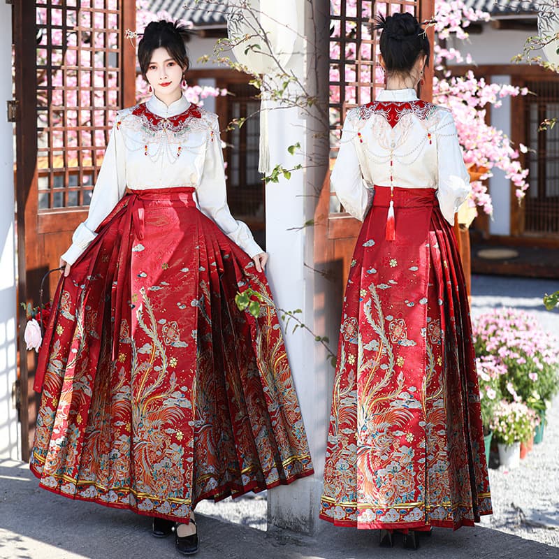 New Chinese Style Phoenix Embroidery Red Horse Face Skirt, Wedding Toast Dress for Women, Autumn/Winter New Arrival Engagement Dress