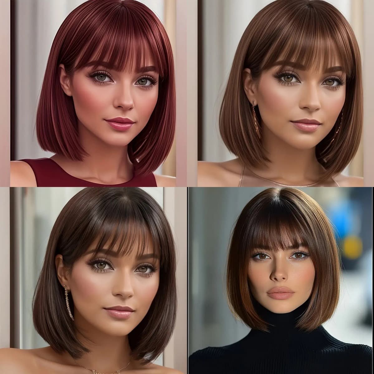 TEMU European and American style new bob wig with air bangs, elegant cosplay short straight hair, full head wig.