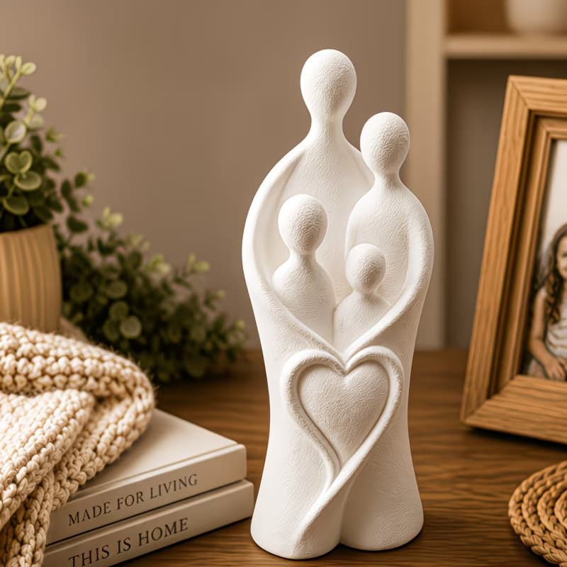Cross-border New Best-selling 3D Printed Minimalist Family of Four Embracing Statue with Heart Pattern Modern Home Decor