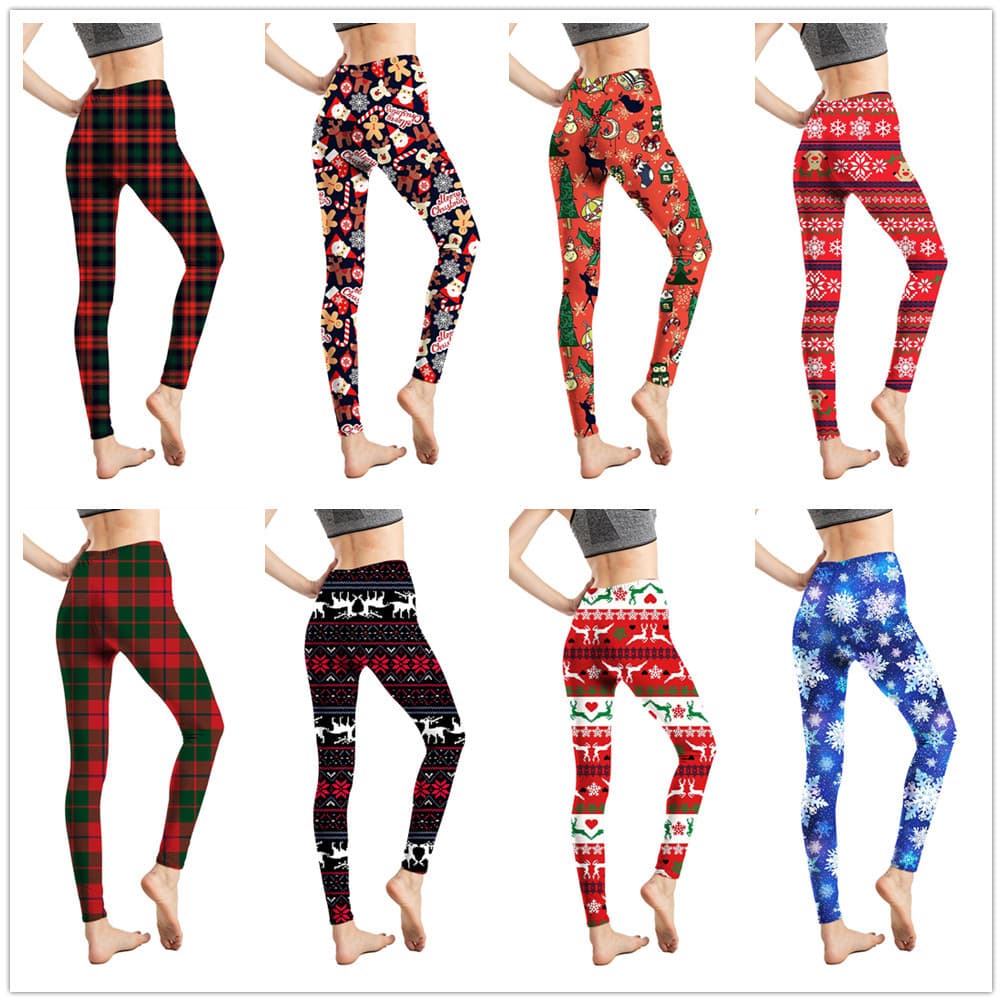 8404 Christmas Leggings for Women, European and American Holiday Printed Capri Pants, Fitness Sports Pants Wholesale Leggings