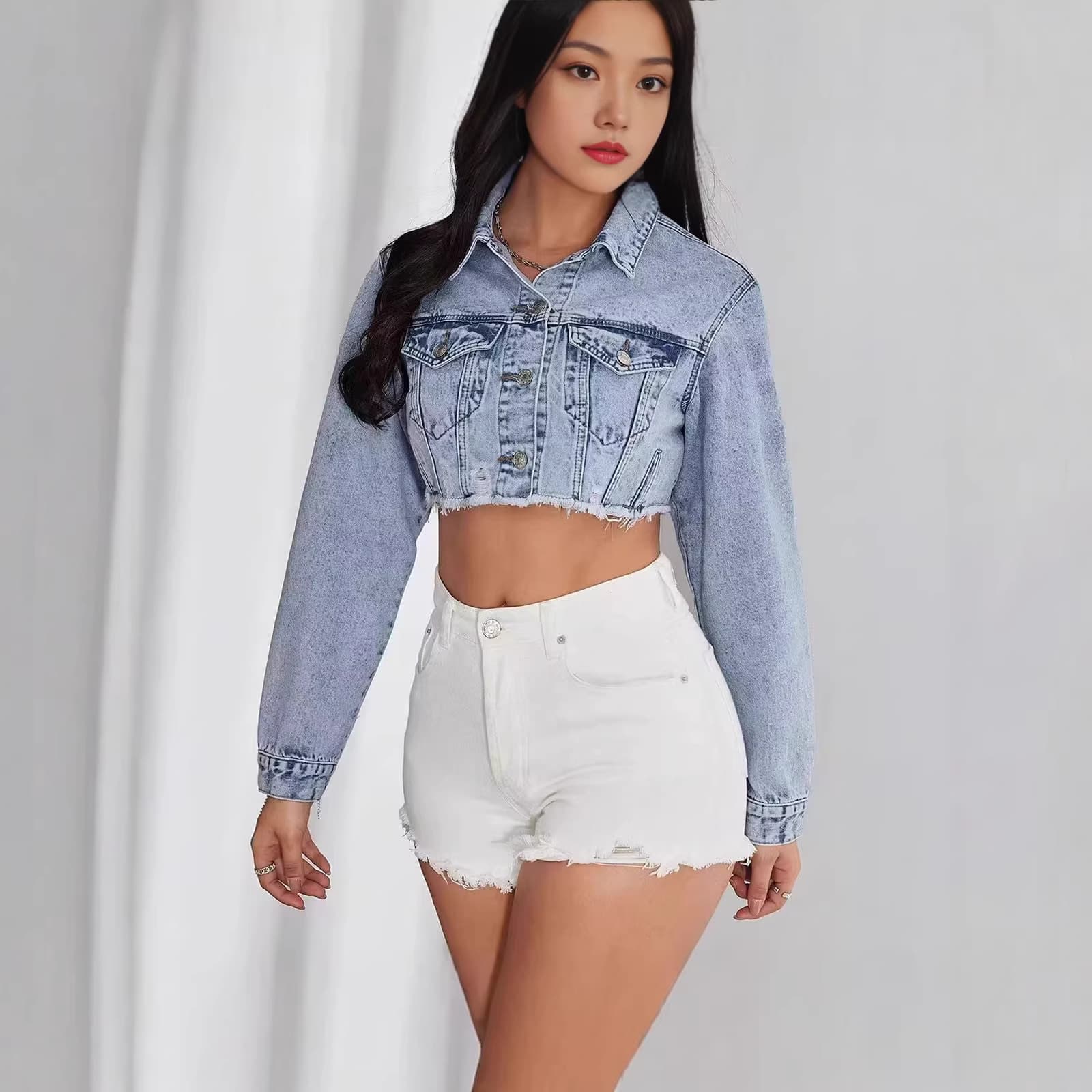 Womejeans Cross-border AliExpress Export Style 2026 New Washed Raw Hem Slim Fit Casual Denim Short Jacket