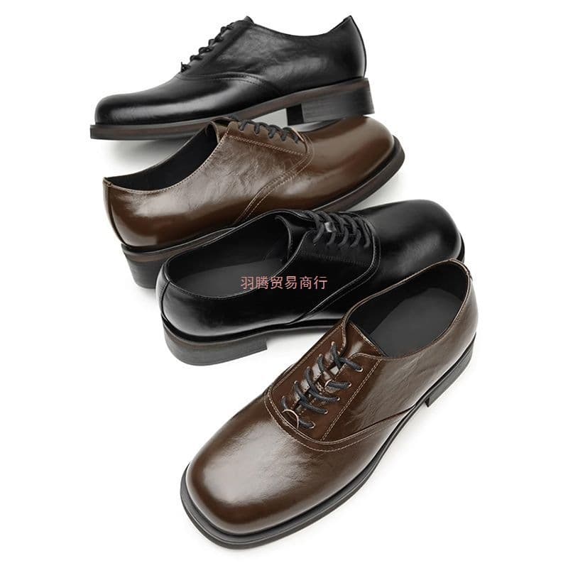 Cleanfit platform square-toe leather shoes, similar to Derby shoes, are suitable for men in business, formal, retro, and casual attire.