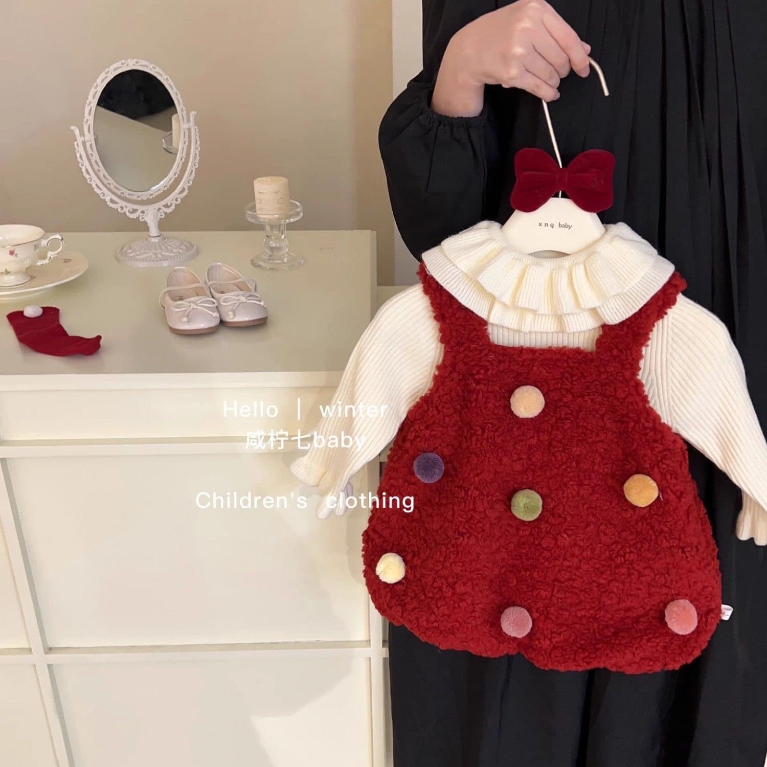 Korean girls furry suspender skirt suit vest skirt baby winter skirt child dress ball lantern skirt autumn and winter