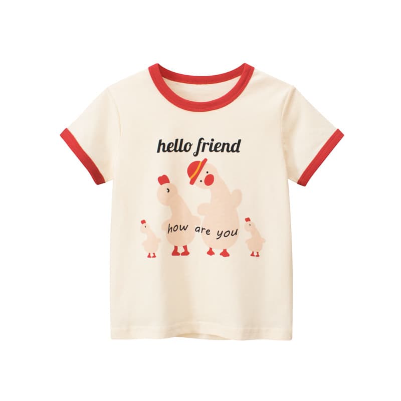 Korean Style Girls' Cartoon Short Sleeve T-Shirt Baby Clothes Summer New Arrival Soft Cotton Round Neck Top for Kids 3-8 Years