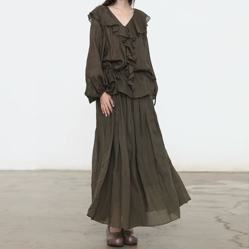 AH182 Lace collar embroidered top and skirt two-piece suit paper pattern women's top and skirt sample