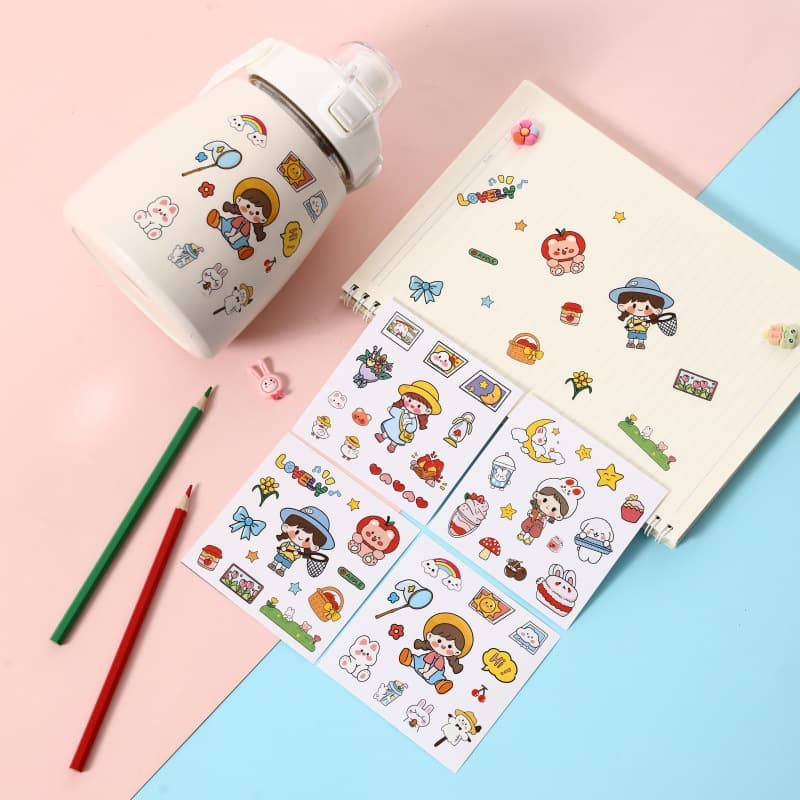Spot cute girl cartoon stickers handbook stickers safety helmet stickers PVC waterproof water cup stickers wholesale