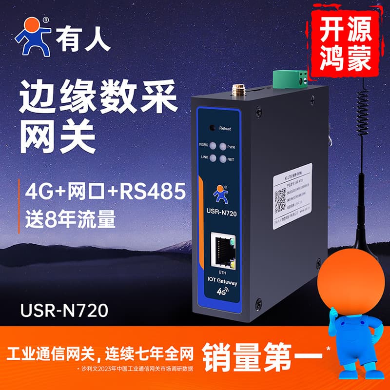 USR-N720: 4G Edge Computing Data Acquisition Gateway DTU with HarmonyOS, ModbusRTU, multi-protocol power collection