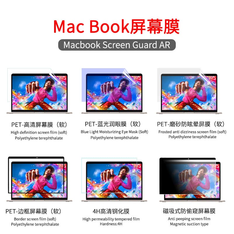 Compatible with Apple laptop screen film blue light tempered privacy protector, MacBook HD border matte film