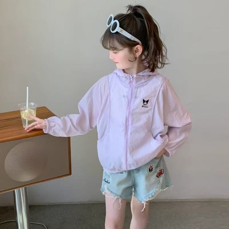 Summer Big Kids Girls Sun Protection Jacket, Kids Sunscreen Coat, Kuromi Princess Style for Girls