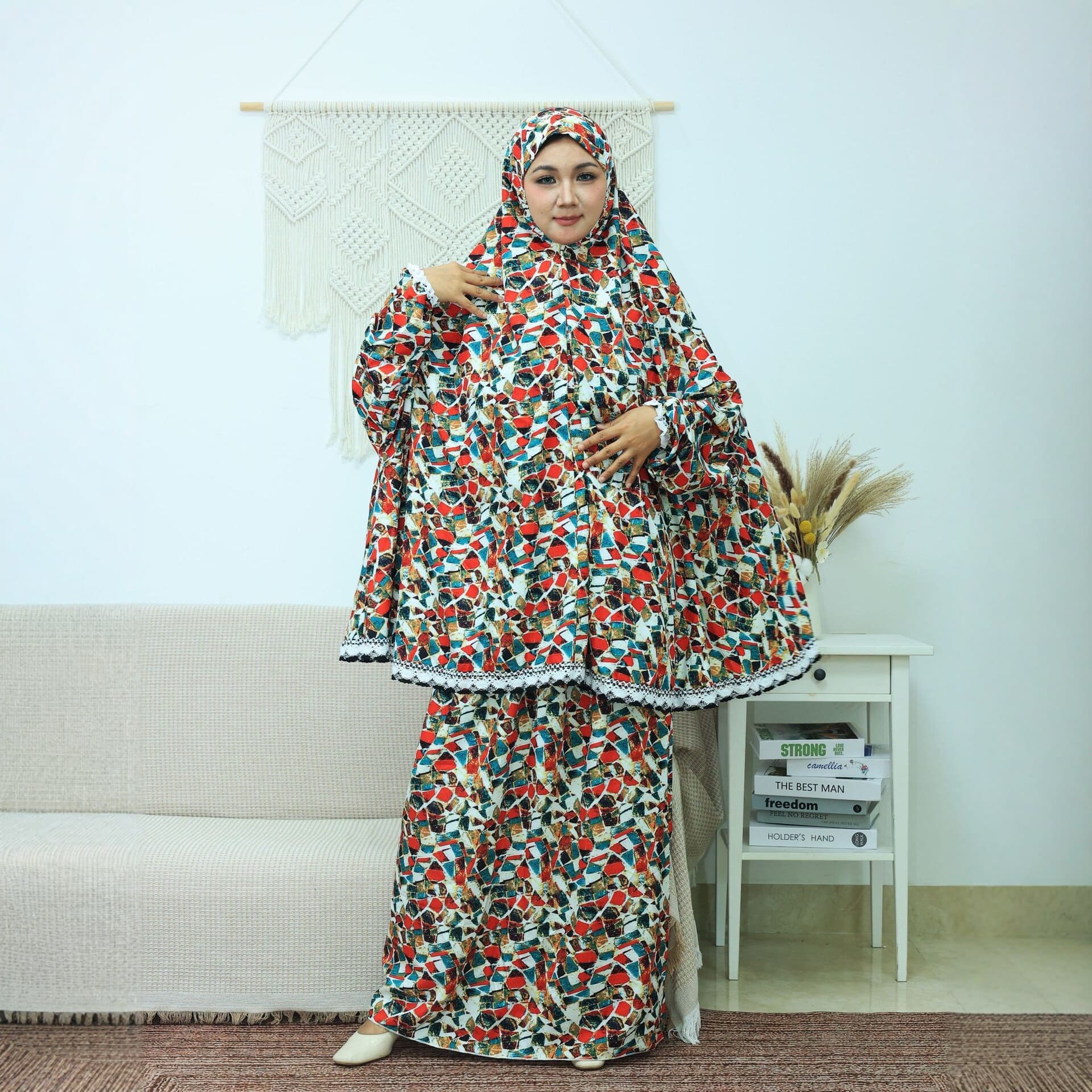 African Kaftan Women's Long Robe Set Plus Size Loose Fashion Casual Headscarf Integrated Prayer Robe
