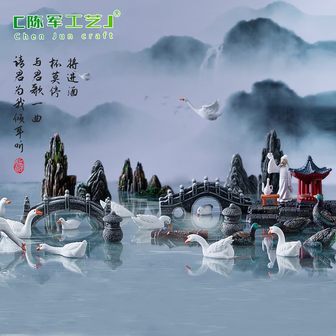 Micro-landscape simulation rockery water pavilion bridge landscaping artistic conception Chinese gardening bonsai tea table accessories handicraft small ornaments